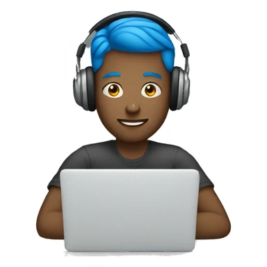 A MAN WITH BLUE EYES WITH HEADPHONES SITTING IN FRONT OF A LAPTOP sticker