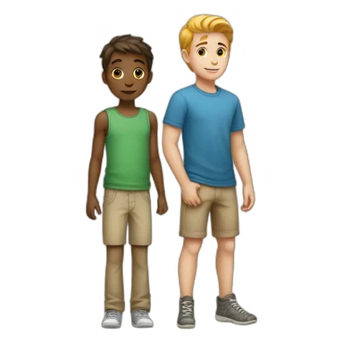 A white boy standing with # sticker