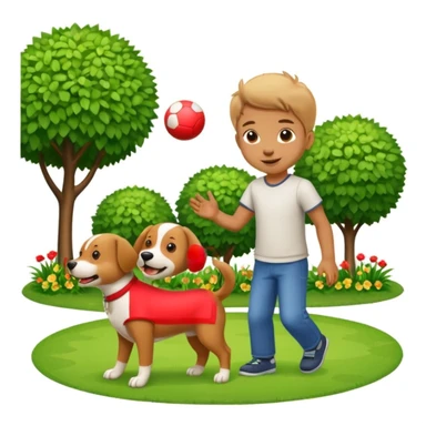 kid and dog playing with ball, garden background sticker
