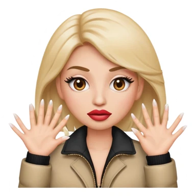 face emoji with big lips makin a face and big eyelashes and a jacket and the hands on the side with long nails  sticker