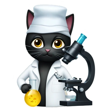 Black cat in lab coat using microscope sticker