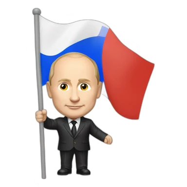 Vladimir Putin holds the flag of Russia sticker