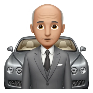 Slightly Balding graying indian guy in suit with a bentley names professor bw tlt sticker