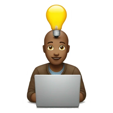 the person behind the laptop with an idea, bulb sticker