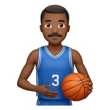 black bold man basketball player blue jersey with mustache holding basket ball sticker
