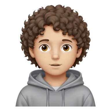 Pelo castaño rizado,niño sudadera gris sticker