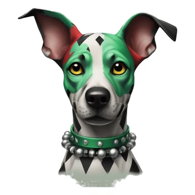 Edgy Punk dog spiked collar tattoos Green gray black red punk dog Harley Quinn as a dog mime clown harlequin facepaint tattoos punk lurcher surrealism  sticker