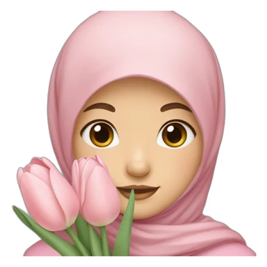 korean girl with pastel hijab holding tulips sticker