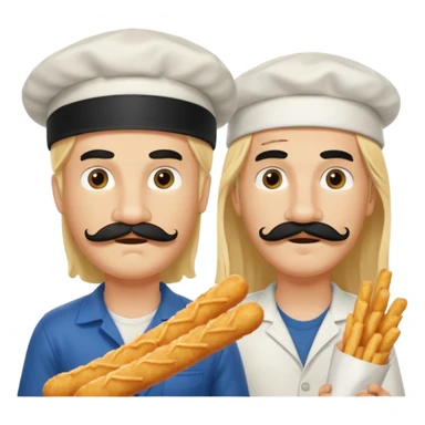 Aurore had long blond hair and Enzo is an Italian boy with mid-long black hair, mustache and a cap on his head and they are figthing like monster about mozzarella sticks sticker