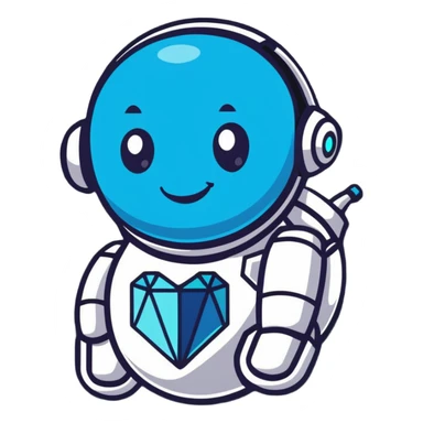 smiling robot and a large blue diamond sticker