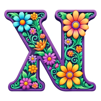 3D, gothic style psychedelic colored Letter Y with hippie style flower border sticker