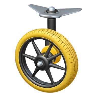 Isometric view of airplane landing gear in emoji style — one inflated, puffy wheel with a strut, soft 3D look, rounded shapes, clean and cartoon-like sticker