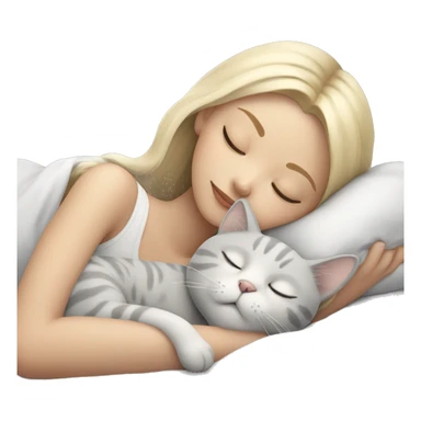 Blonde girl sleeping with grey and white small cat sticker
