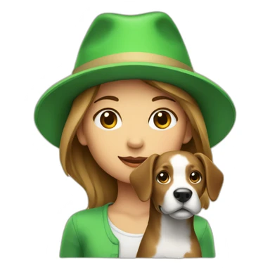 A girl with a dog in a green hat sticker