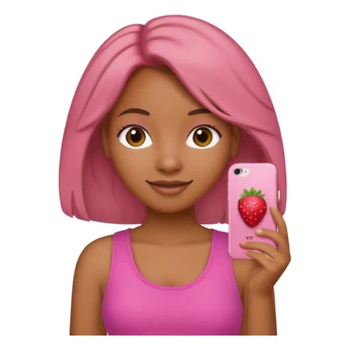 black girl with olive skin, hair that is a natural mix of strawberry blonde and brunette, pink top, subtle smile, Apple iPhone emoji style sticker