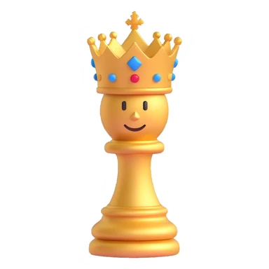 queen chess piece, elegant, shiny, gold crown, smooth and rounded, 3D emoji style, no text sticker