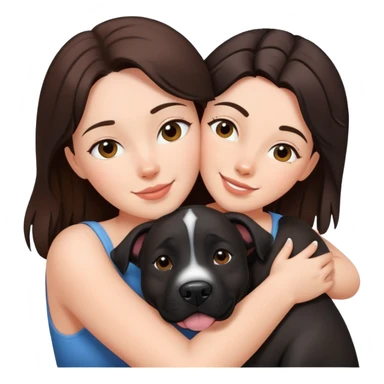 Brunette hugging happy big black amstaff dog sticker