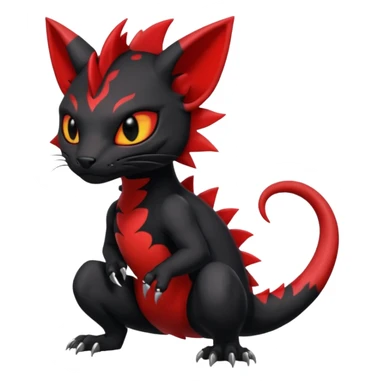 Cherry-Red and Jet-Black Fierce Fiery Mohawked Gothic Salandit-Litten-Torracat-hybrid-creature (full body) sticker
