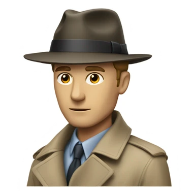 White guy in a trenchcoat wearing a fedora investigating sticker