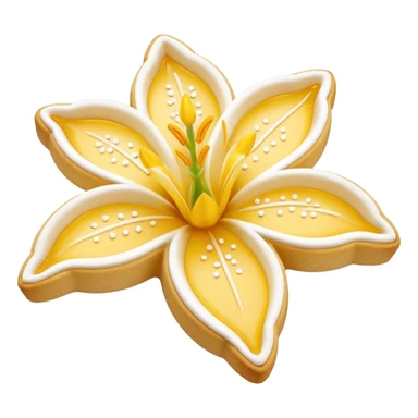 Realistic shortbread cookie in the shape of a lily flower with pastel yellow color jelly middle filling and sprinkled powder sugar on top. sticker