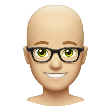 smiling bald boy with glasses and light green eyes sticker