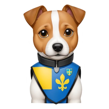 jack russell terrier in a bulletproof vest with ukrainian flag patch and name "PATRON". It should be enought serious and epic, to be a hero of ukrainian nation sticker