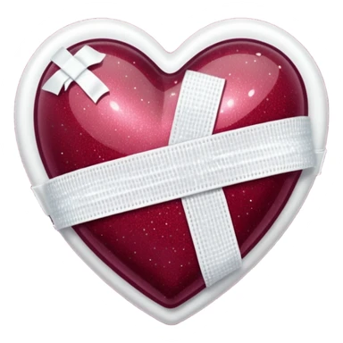 Burgundy sparkly glittery heart, glassy finish, with one white bandage wrapped around it, high resolution sticker