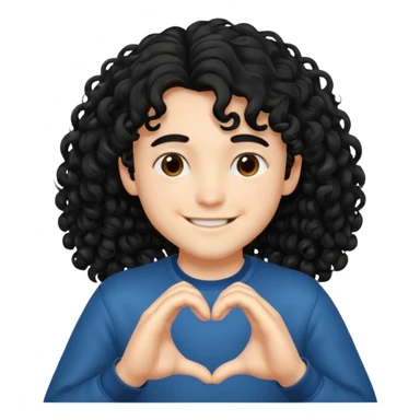 Un garçon beau qui fait un cœur avec des cheveux noir long et bouclé sticker