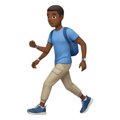 iOS emoji style - A black man with no bag or backpack. Dressed in casual clothes and wearing trainers. Walking quickly.  

 sticker