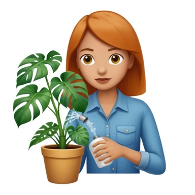woman watering her monstera plant sticker