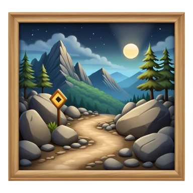 mountain 2 crossroads trails with rocks  two trails—one illuminated,, and one shrouded in darkness, representing reaction.  sticker