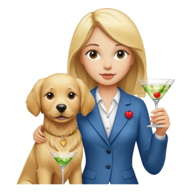Birthday blonde girl holding a martini stamfing near a golden retriever  sticker
