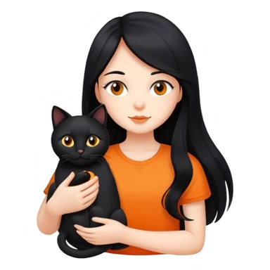 A black long haired girl holding a black cat and an orange long haired cat sticker