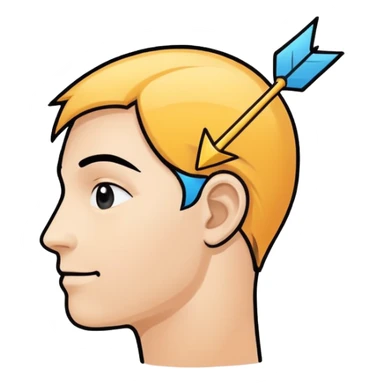 Minimalistic flat vector icon, iOS style, thin black contour on white background. Human head profile with thought bubble and arrow pointing to a happy face. No text, no shadows sticker