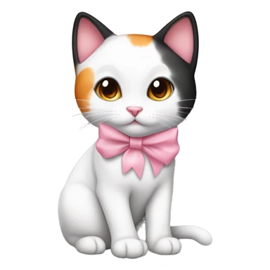 cute white orange black calico cat with pink bow  sticker