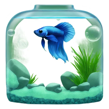 beta fish aquarium with a blue male beta fish with green rocks and bubbles sticker