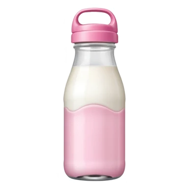 Clear baby milkbottle with a pink top and white milk inside of the bottle sticker