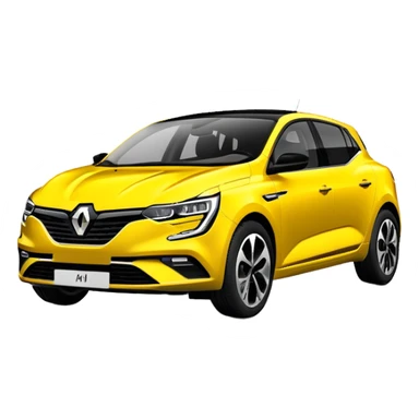 Renault Megane E-Tech electric car, 3/4 angle view, yellow color with black accents sticker