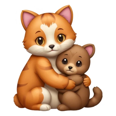 cat hugs a little bear sticker