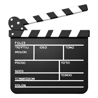 Flat design movie clapperboard with subtle shadow, black and white with minimal stripes, clean iOS emoji style sticker