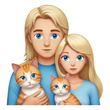 A family with a younger man with blue eyes and light brown hair, a younger woman with blue eyes, mid length blonde hair, and big breasts. And a cat with long hair that is a mix between orange and cream and green eyes sticker