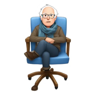 Bernie sanders freezing on chair wearing a scarf sticker