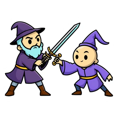 wizard and brain in a sword duel sticker