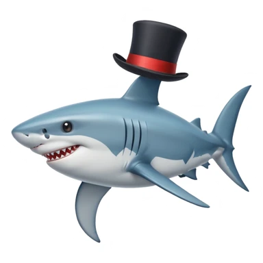 Shark with billionaire's top hat Side view, body turned diagonally to the right, clean white background sticker