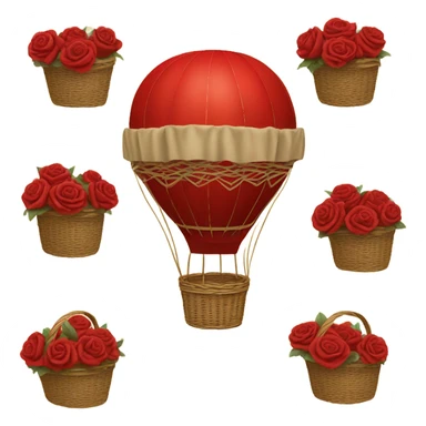 red hot air balloon and beige basket with roses sticker