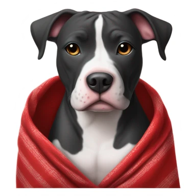 Black and White pit-bull wrapped in a blanket red blanket sticker