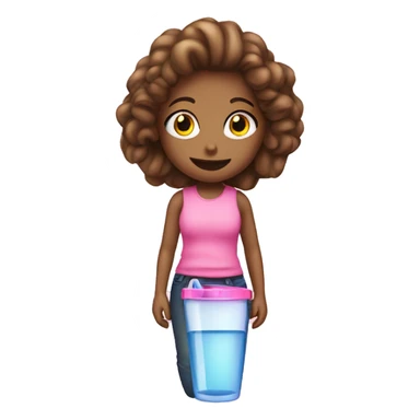Girl takig phto with pink tumbler water bottle , sticker