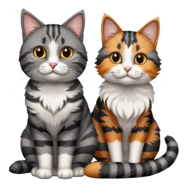 A grey tabby cat with dark grey stripes sitting next to a calico cat  sticker