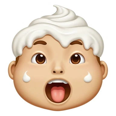 face with whipped cream on cheeks and nose, mouth open in surprise sticker