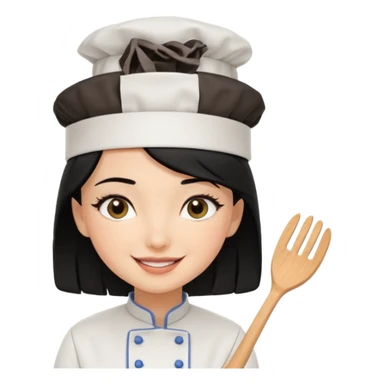 Create a cute girl, black hair, Middle Eastern with lashes  chef🧑‍🍳 emoji sticker